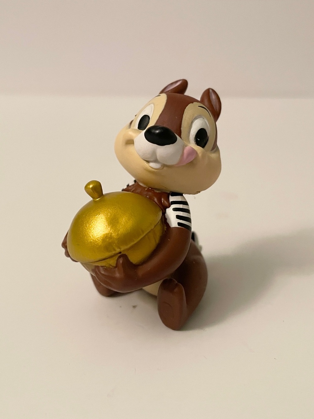 Disney Chip or Dale Chipmunk Figurine in Striped Shirt with Gold Acorn